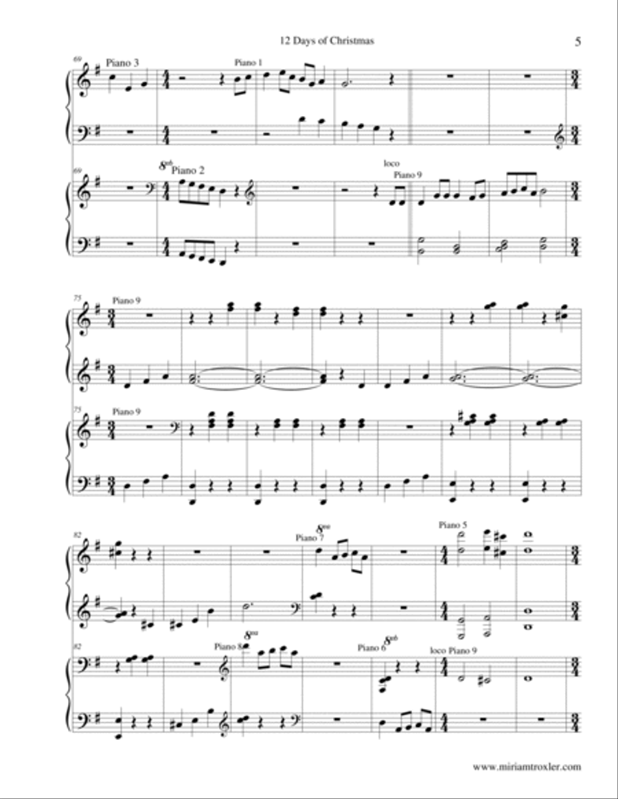 Twelve Days of Christmas 1 Piano, 4-Hands scores gallery preview page 5