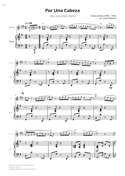 Por Una Cabeza - Alto Sax and Piano - W/Chords (Full Score and Parts) image number null