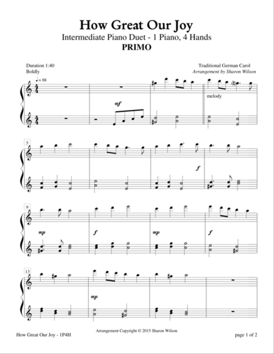 How Great Our Joy (Intermediate Piano Duet; 1 Piano, 4 Hands) 1 Piano, 4-Hands scores gallery preview page 2