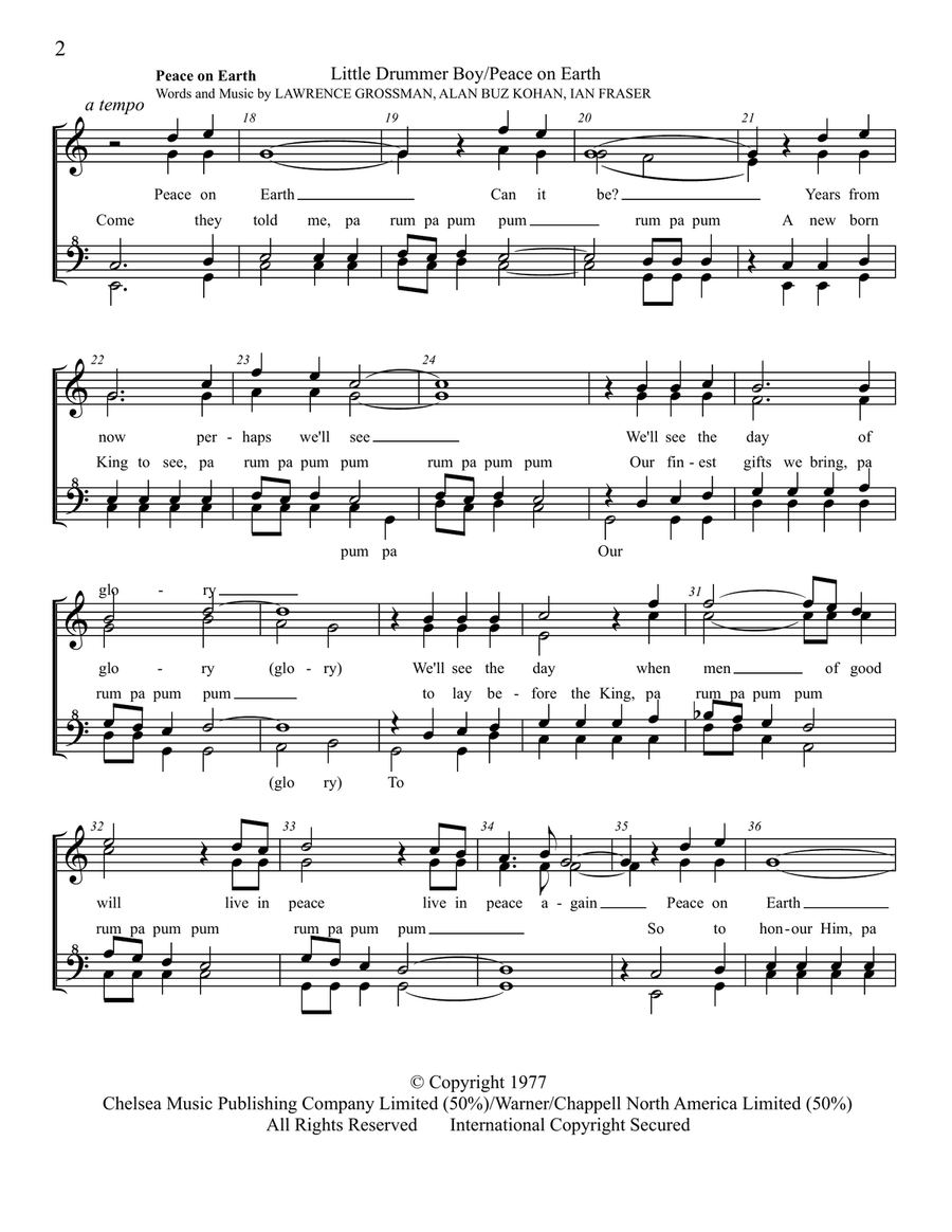 Medley: The Little Drummer Boy with Peace On Earth SSAA scores gallery preview page 2