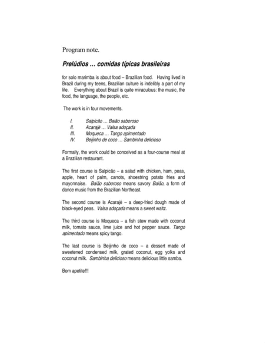 Prelúdios ... Comidas Típicas Brasileiras (2005) for solo marimba Marimba scores gallery preview page 2