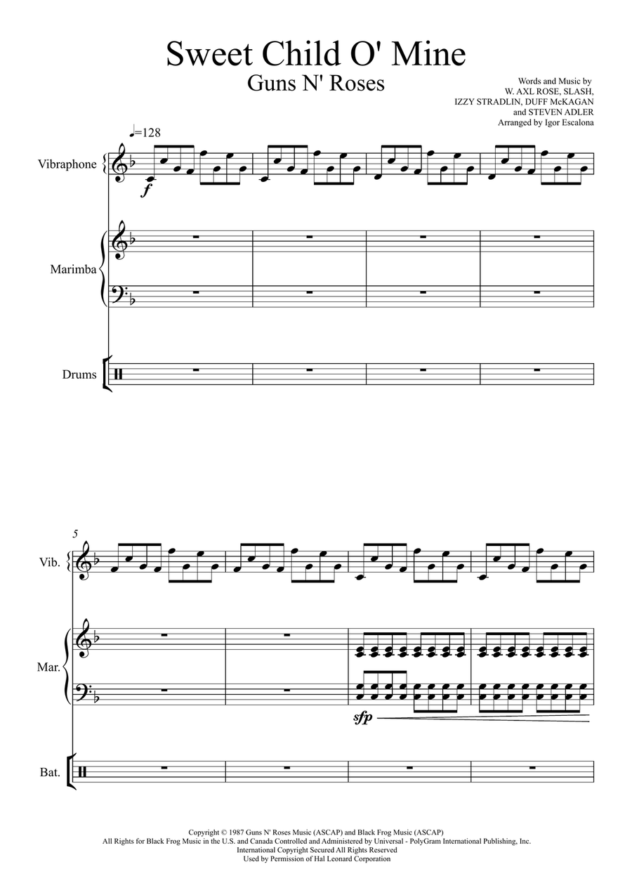 Sweet Child O' Mine Sweet Child O' Mine Percussion Ensemble scores gallery preview page 3