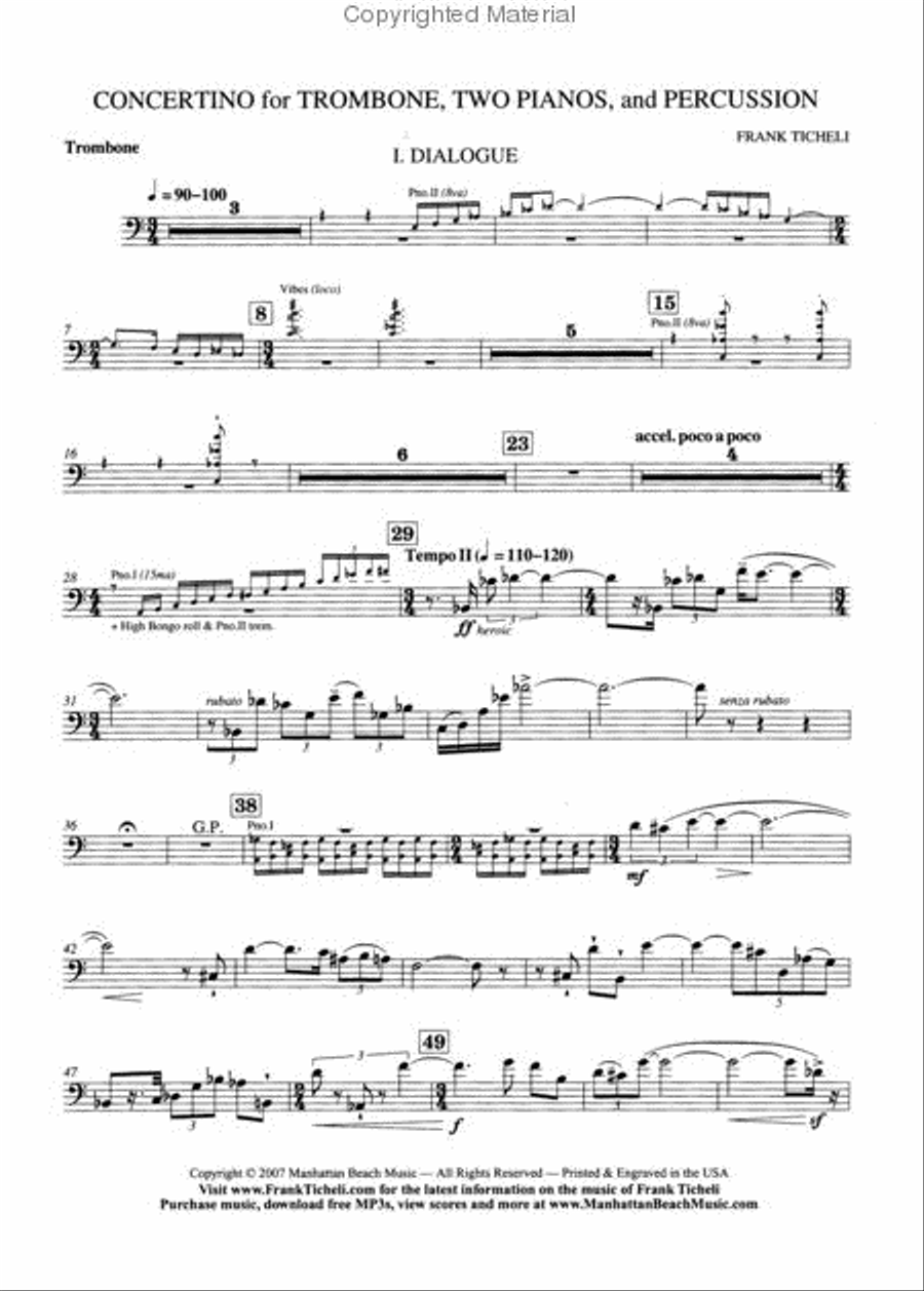 Concertino for Trombone, Two Pianos, and Percussion Percussion scores gallery preview page 7