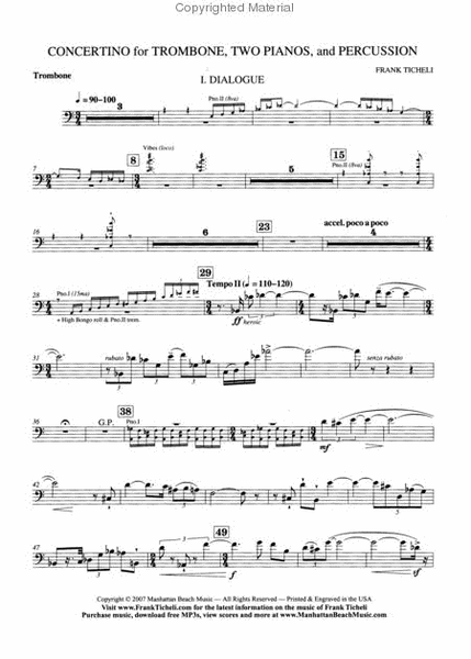 Concertino for Trombone, Two Pianos, and Percussion