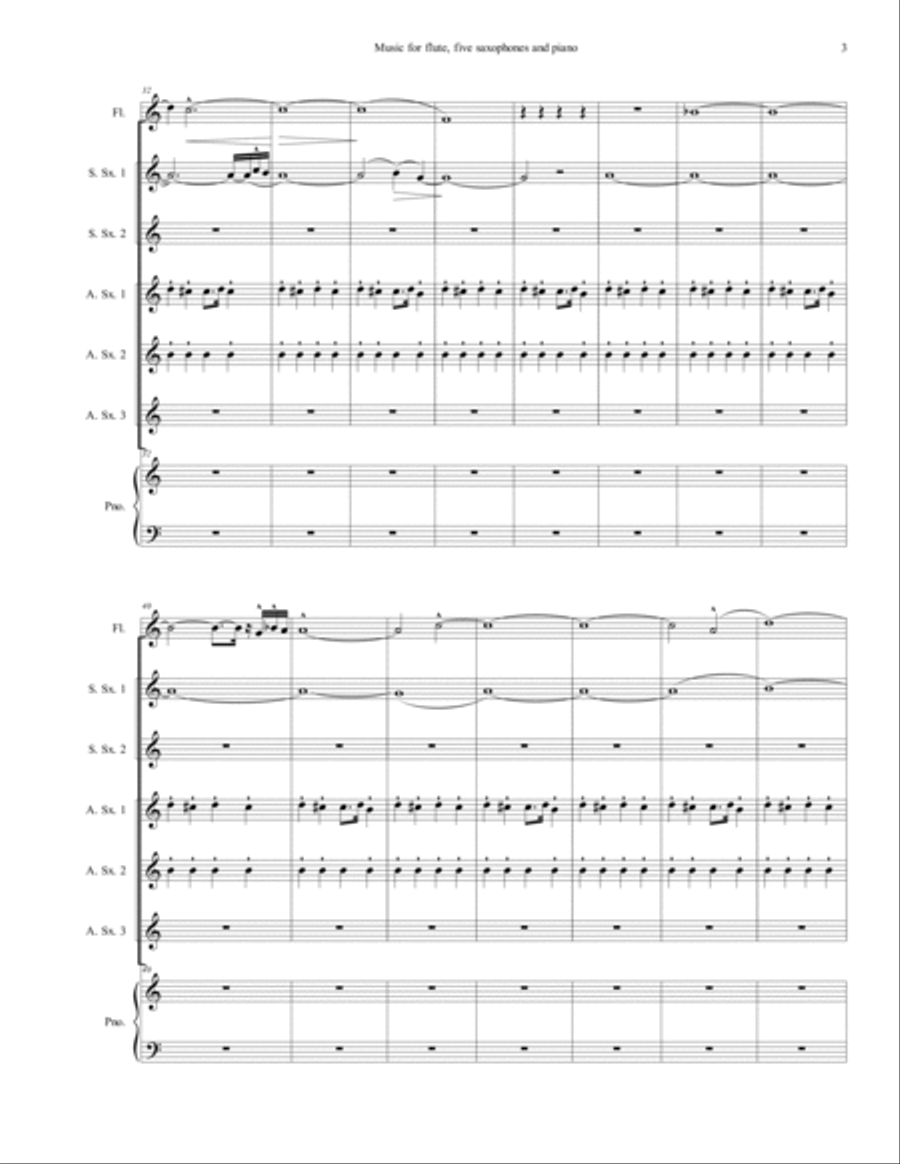 Music for flute, five saxophones and piano Small Ensemble scores gallery preview page 3
