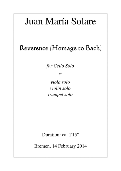 Reverence (Homage to Bach) [cello solo or violin solo or viola solo or trumpet solo]