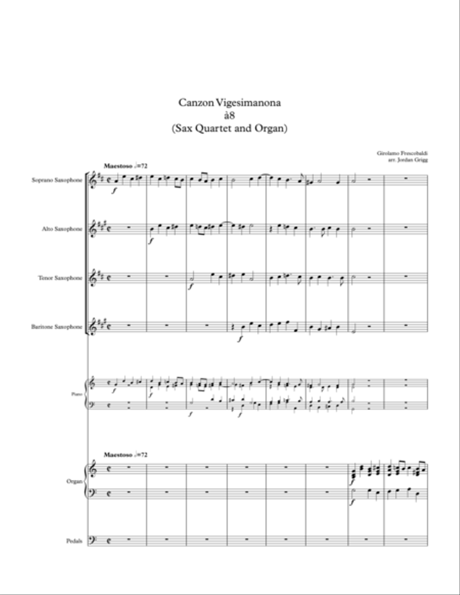 Canzon Vigesimanona à8 (Sax Quartet and Organ) Piano Quartet scores gallery preview page 1