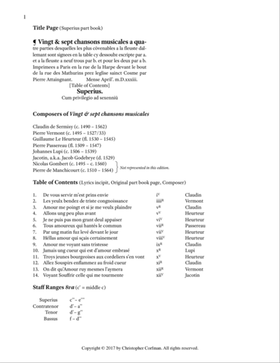14 Chansons from 'Vingt & sept chansons musicales a quatre parties' Woodwind Quartet scores gallery preview page 4