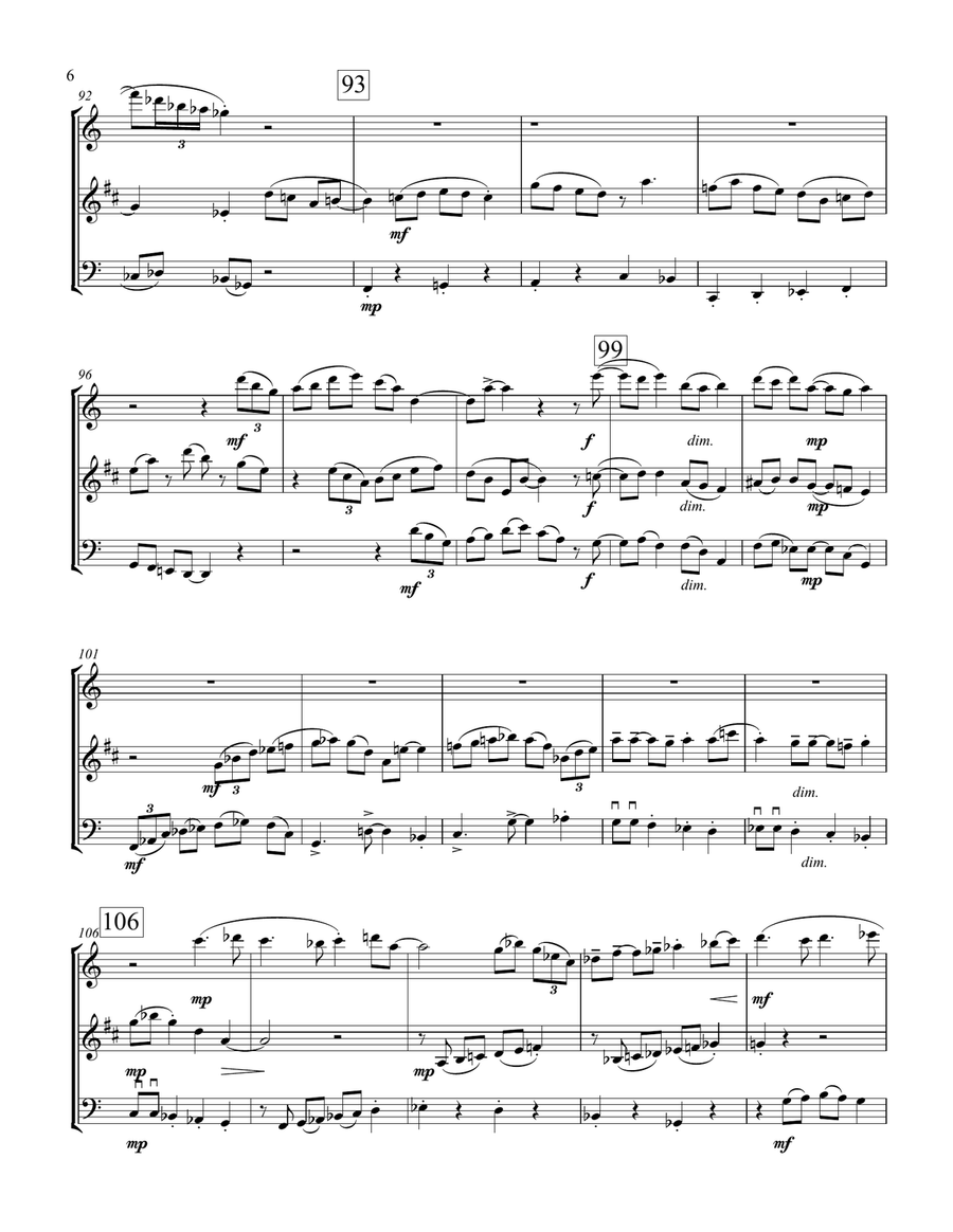 Three Jazzy Pieces for Flute, Clarinet and Cello Small Ensemble scores gallery preview page 6