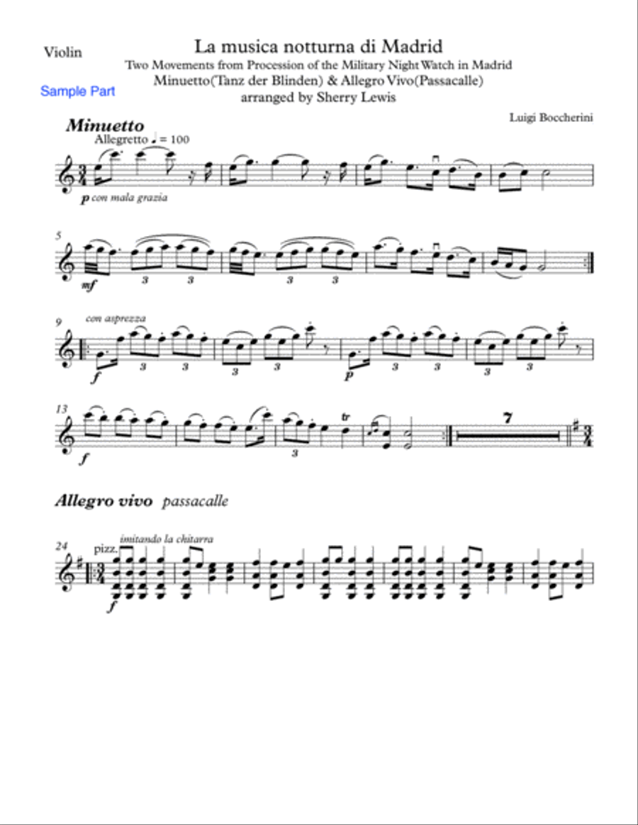La musica notturna di Madrid - Minuetto (Tanz der Blinden) & Allegro Vivo (Passacalle) for String D String Duet scores gallery preview page 5