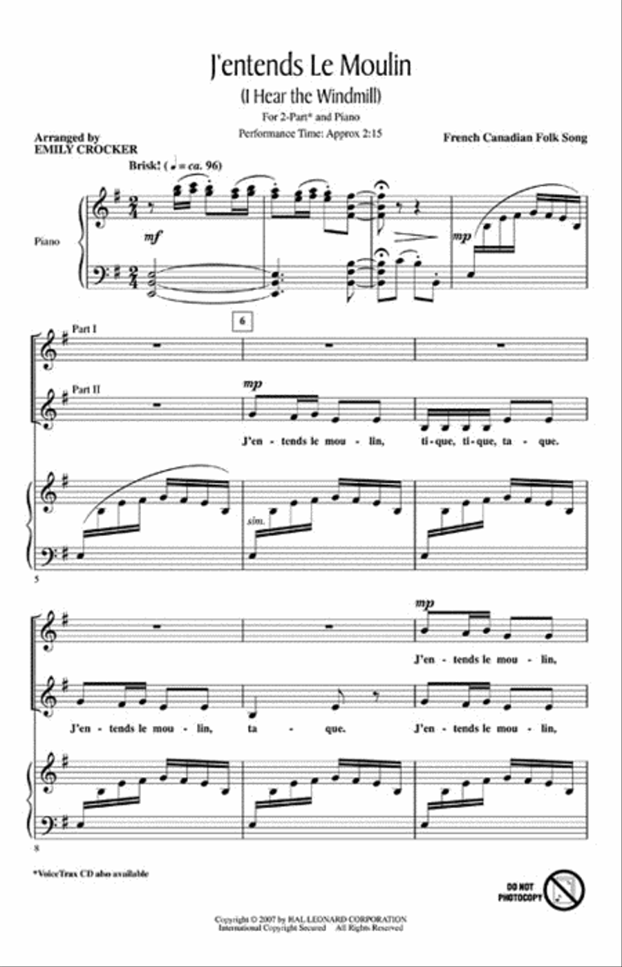 J'entends le moulin J'entends le moulin Choir scores gallery preview page 2