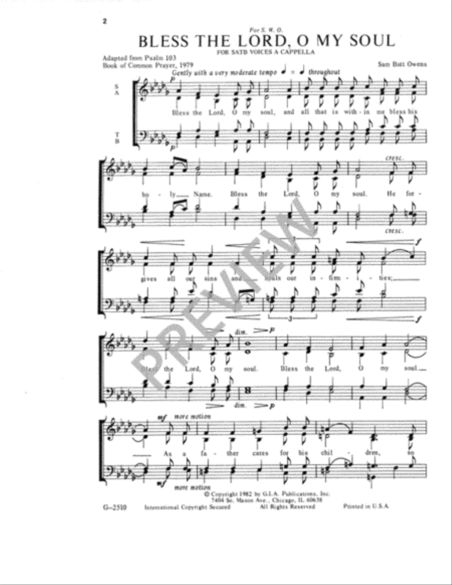 Bless the Lord, O My Soul 4-Part scores gallery preview page 3