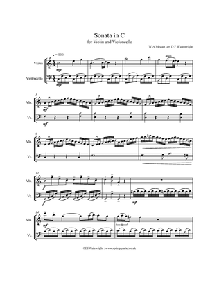 Book cover for Mozart's Sonata in C arranged for Violin and Violoncello