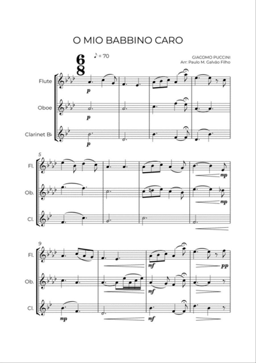 O MIO BABBINO CARO - WIND TRIO (FLUTE, OBOE & CLARINET) Woodwind Trio scores gallery preview page 2