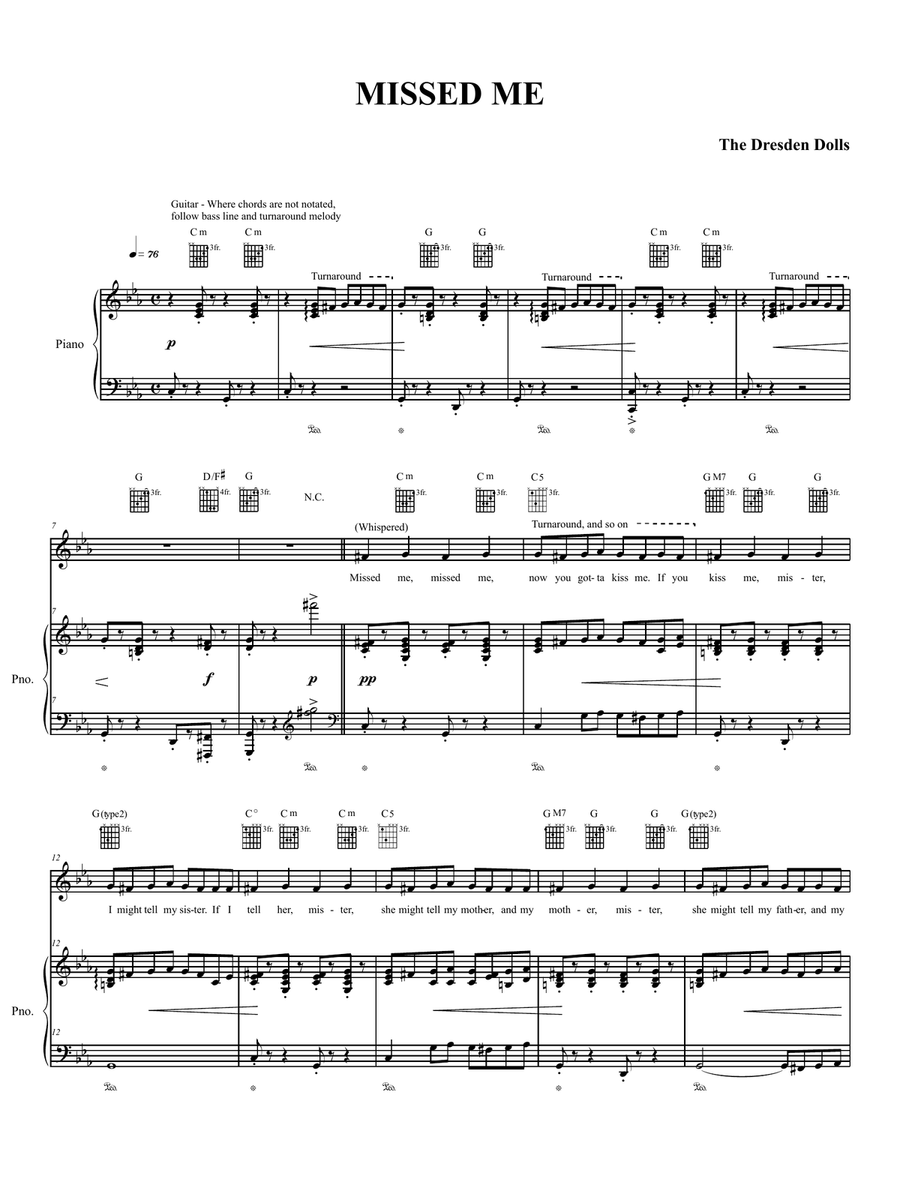 Missed Me Piano, Vocal, Guitar scores gallery preview page 1