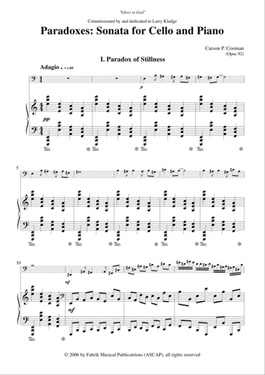 Carson Cooman: Paradoxes: Sonata for Cello and Piano (1998) Piano scores gallery preview page 2
