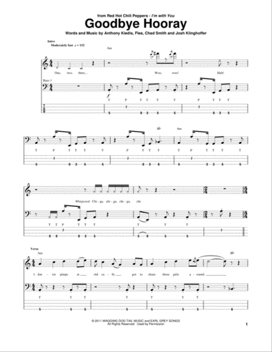 Goodbye Hooray Bass Guitar Tablature scores gallery preview page 1