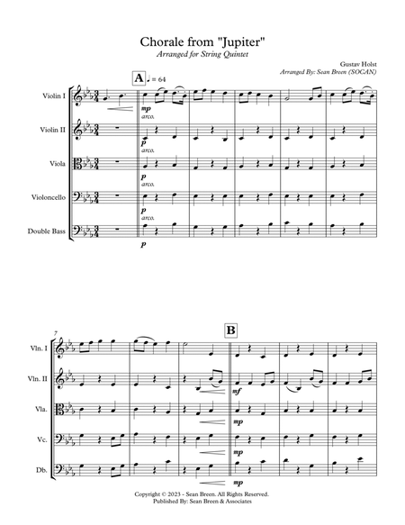 Chorale from "Jupiter" - String Quintet image number null