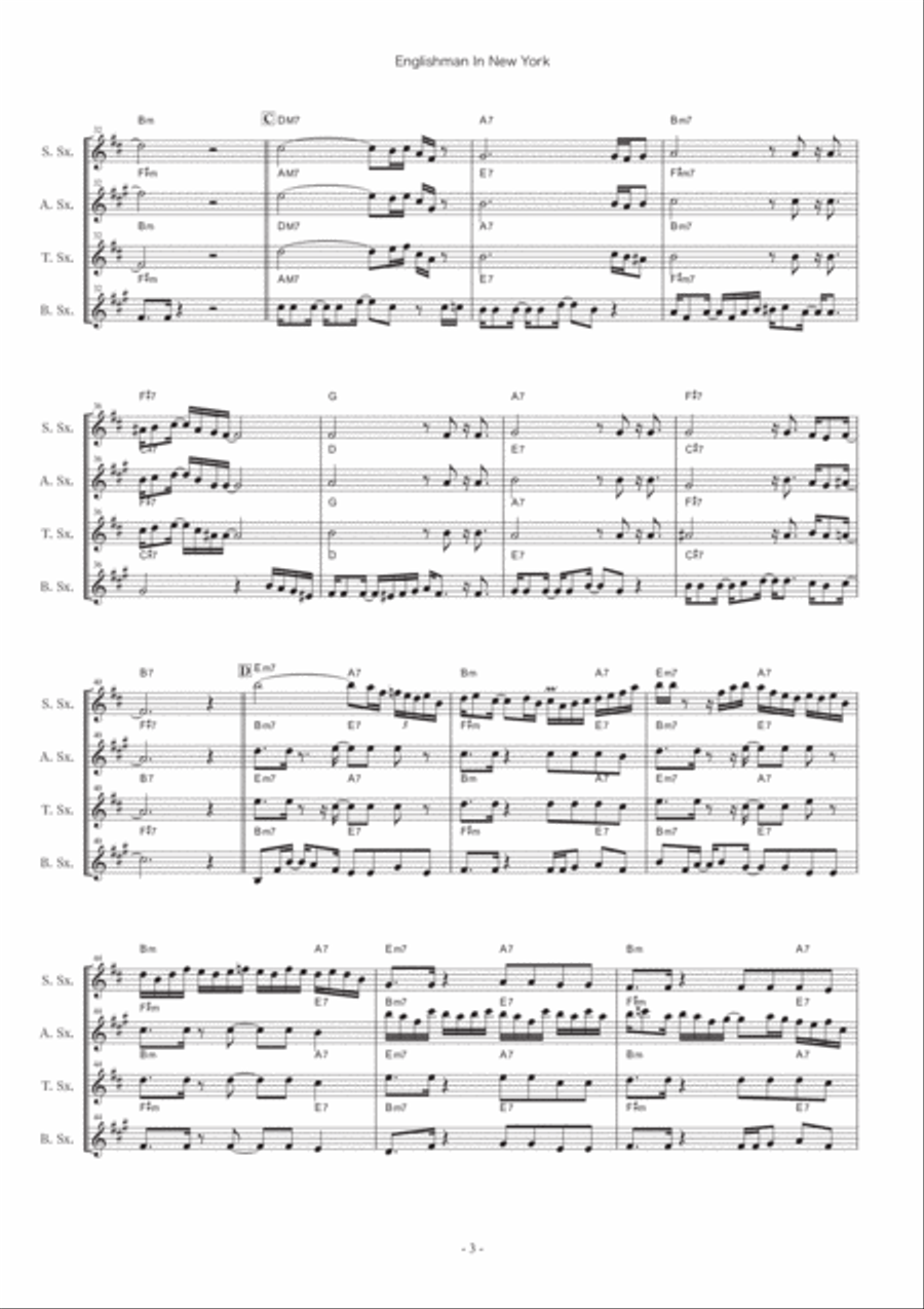 Englishman In New York Saxophone Quartet scores gallery preview page 3
