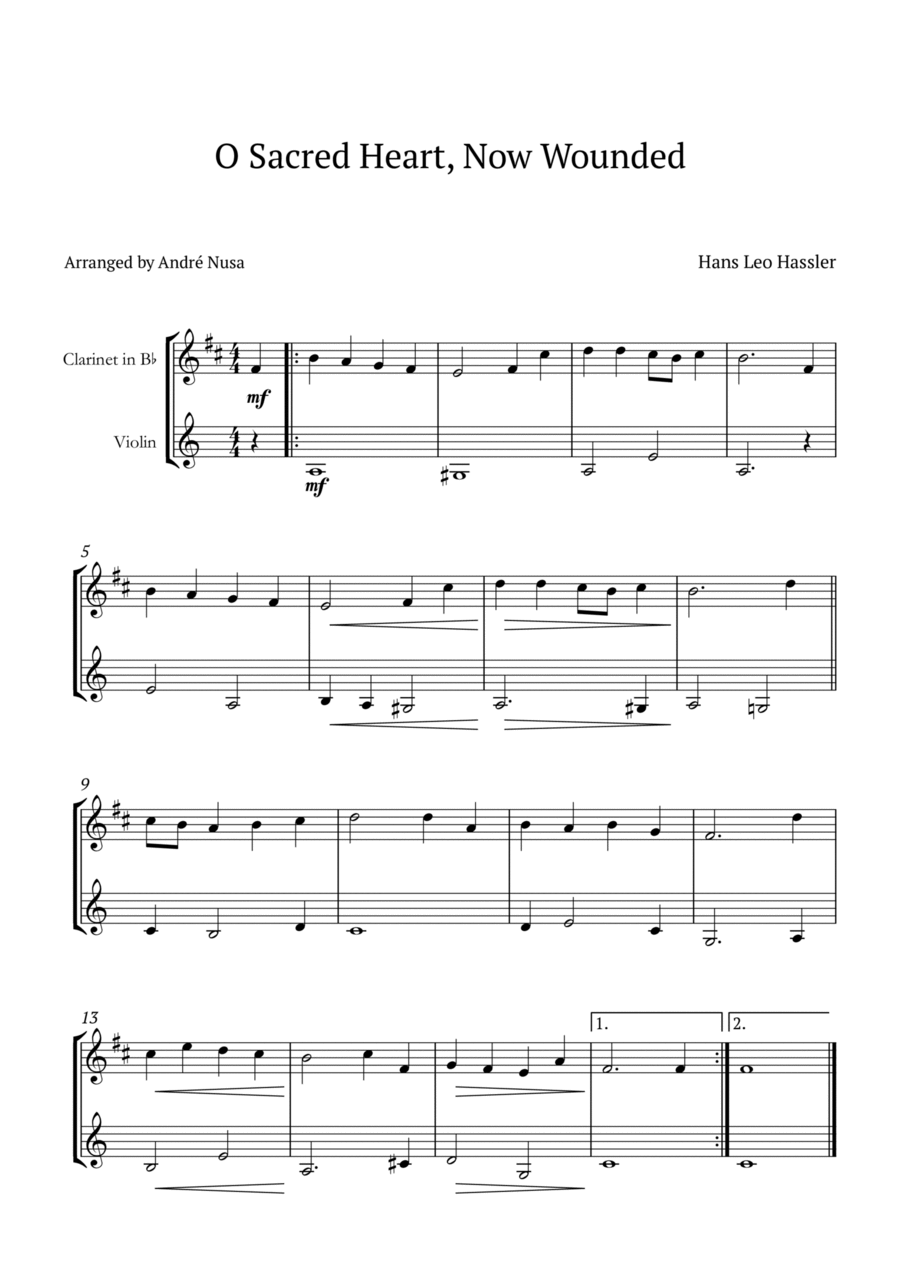 O Sacred Heart, Now Wounded B-Flat Clarinet scores gallery preview page 1