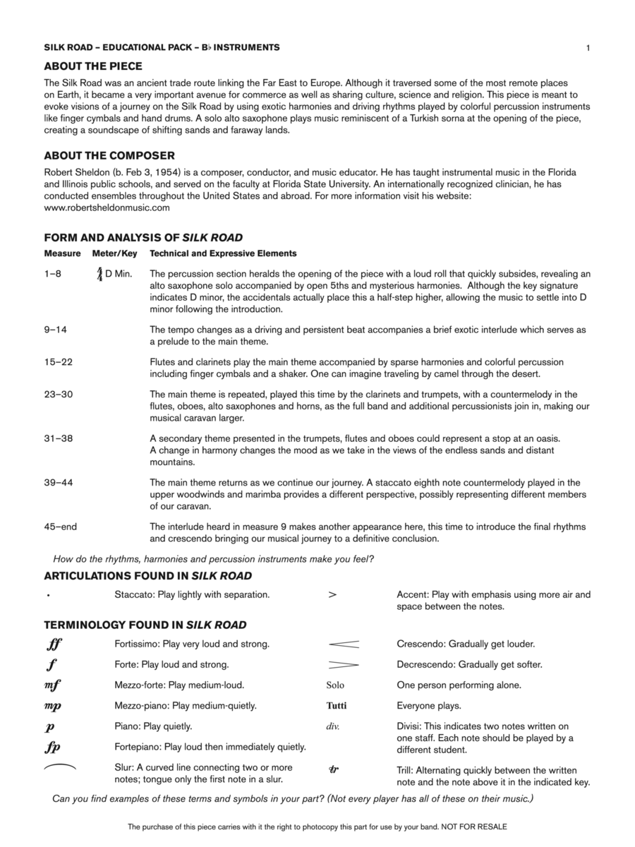 Silk Road: Bb Educational Pack Concert Band scores gallery preview page 1