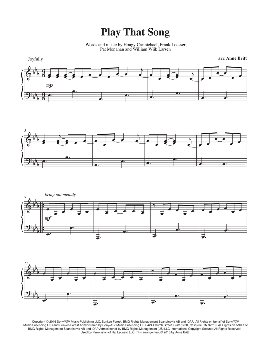Play That Song Piano Solo scores gallery preview page 1