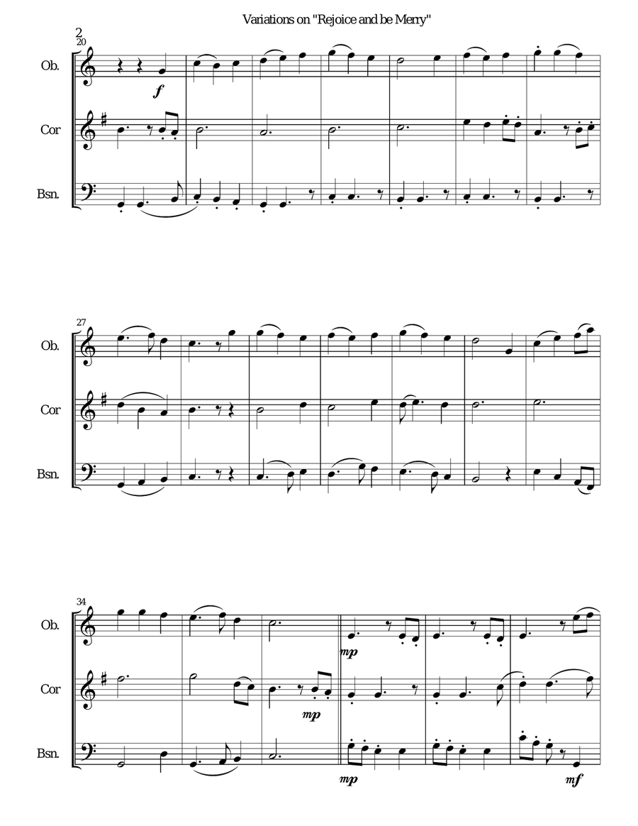 Variations on Rejoice and Be Merry (The Gallery Carol) for double-reed trio Woodwind Trio scores gallery preview page 2