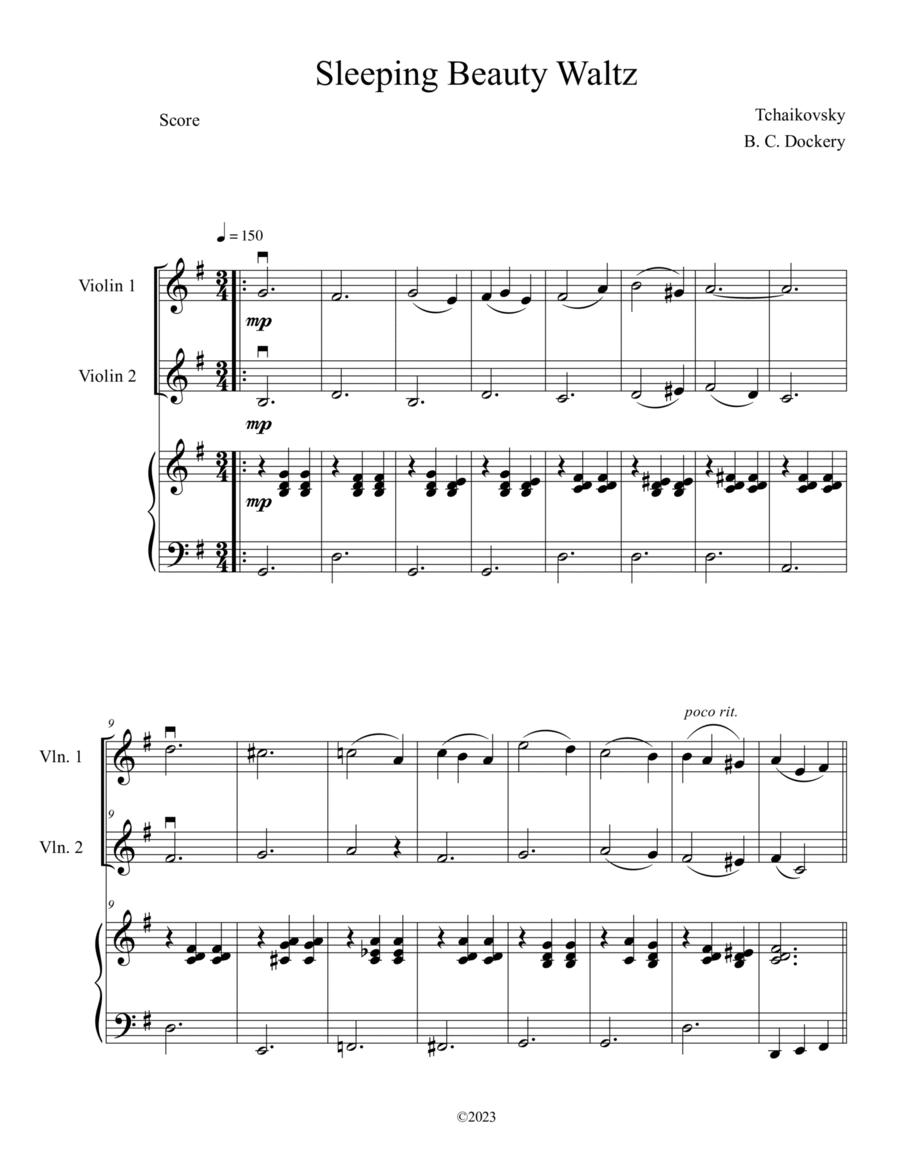 Sleeping Beauty Waltz (Violin Duet with Piano Accompaniment) String Duet scores gallery preview page 1