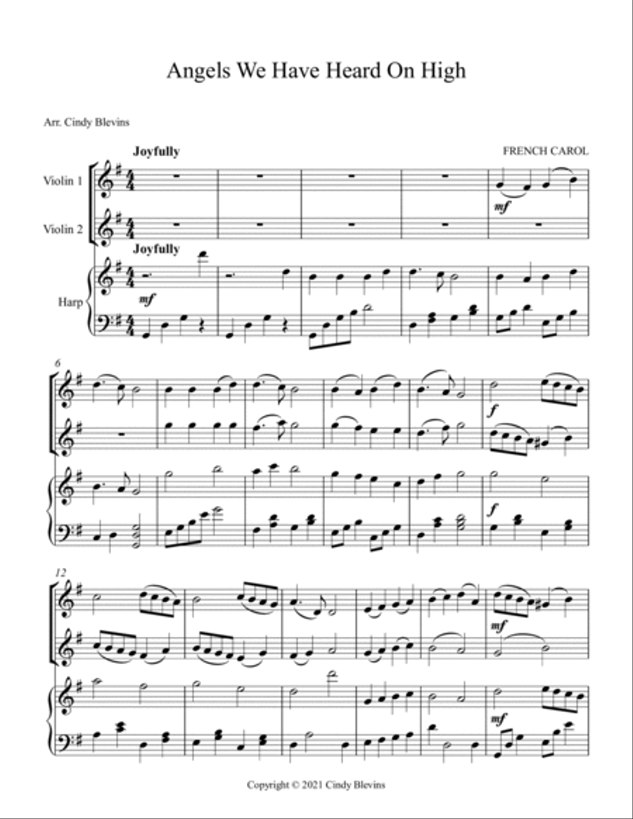 Angels We Have Heard On High, Two Violins and Harp Harp scores gallery preview page 2