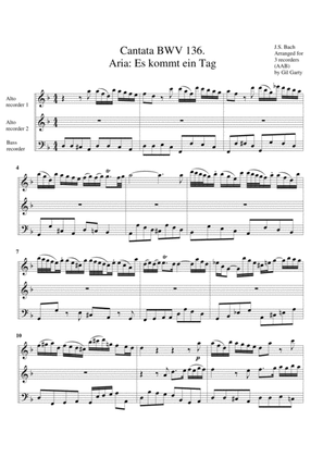 Aria: Es kommt ein Tag from cantata BWV 136 (arrangement for 3 recorders)