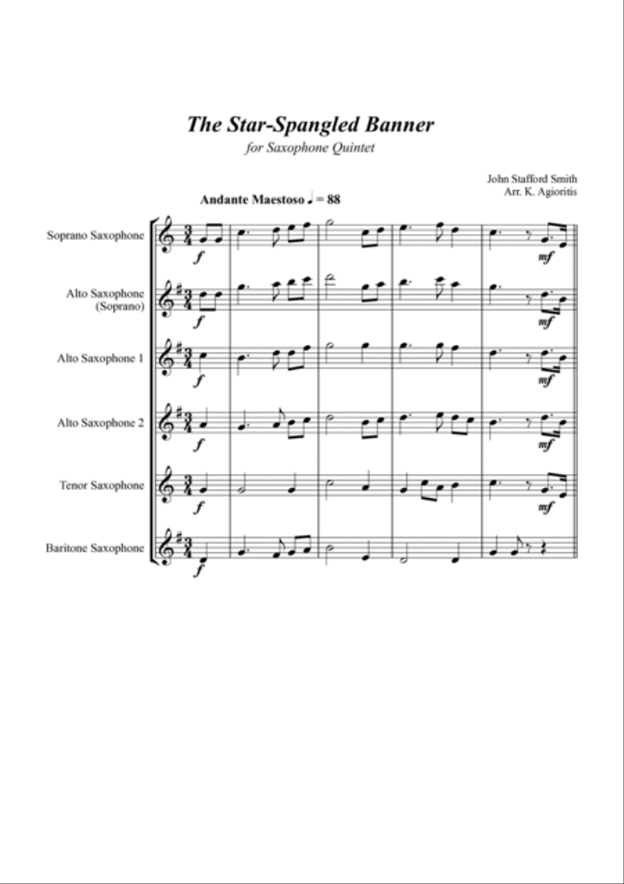 The Star-Spangled Banner - for Saxophone Quintet Saxophone Quintet scores gallery preview page 5