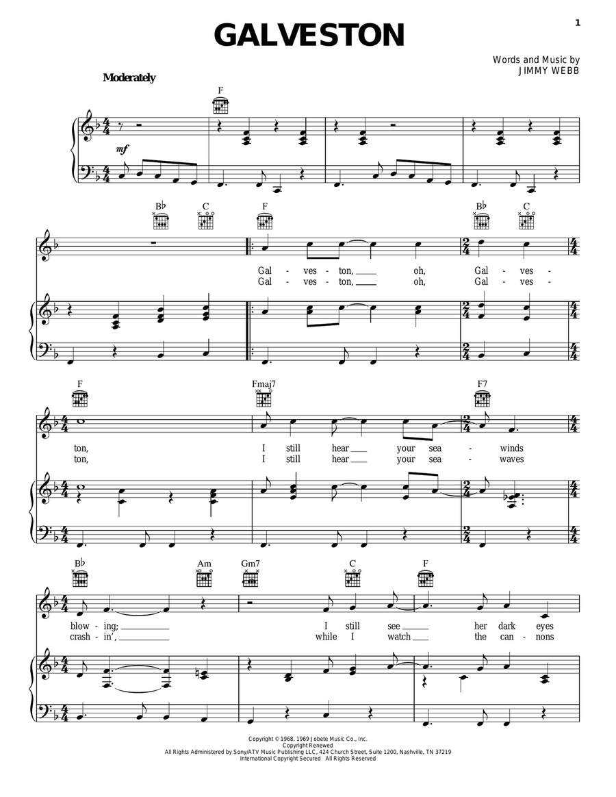 Galveston Piano, Vocal, Guitar scores gallery preview page 1