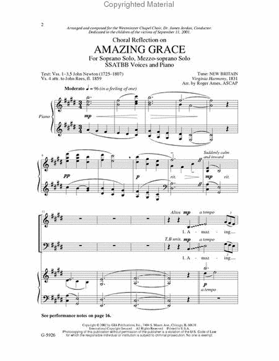 Choral Reflection on "Amazing Grace" - SSATBB edition image number null