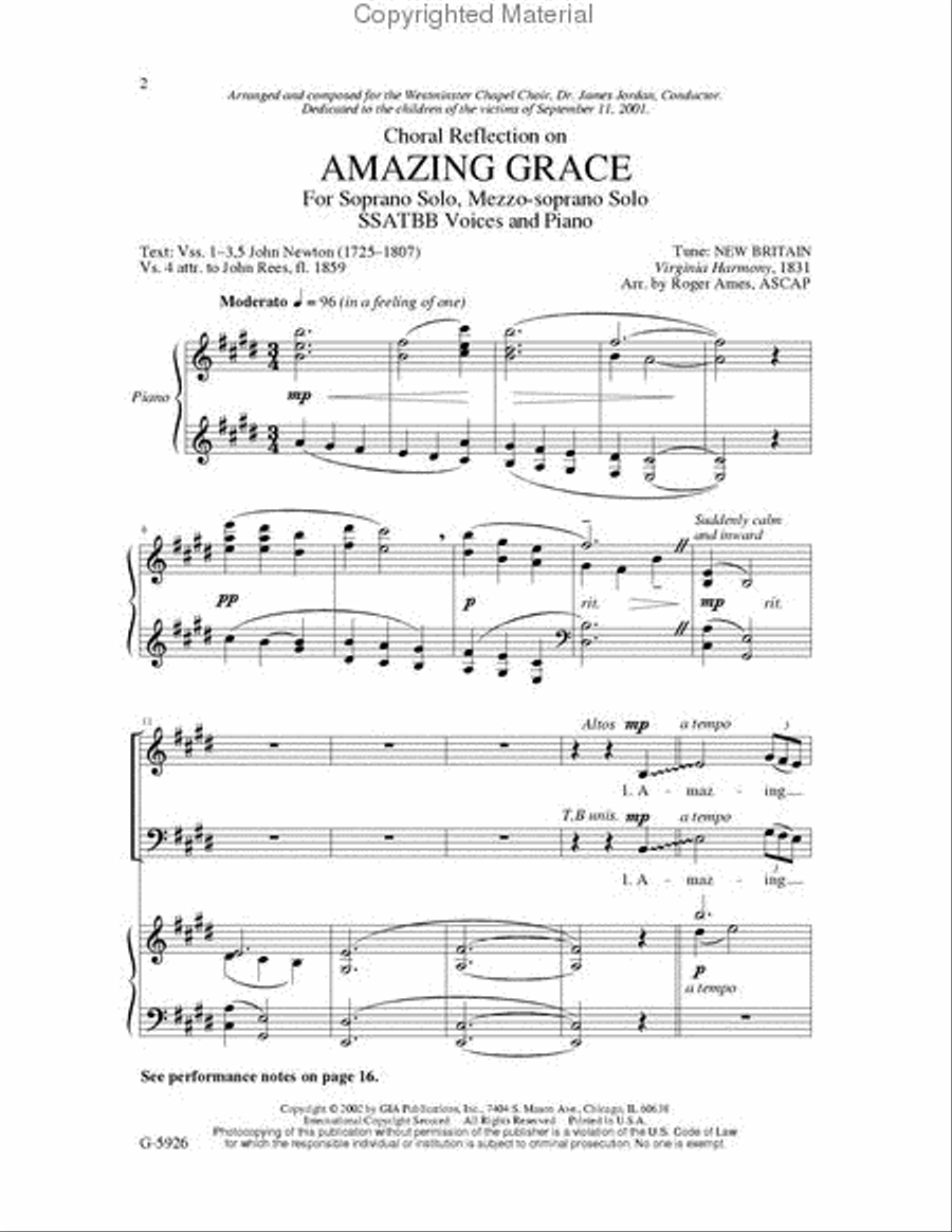 Choral Reflection on "Amazing Grace" - SSATBB edition image number null