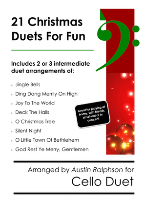Book cover for 21 Christmas Cello Duets for Fun - various levels
