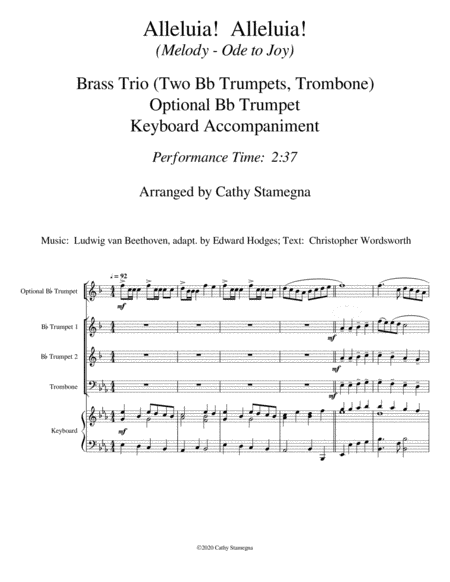 Alleluia! Alleluia! - (Ode to Joy) - Brass Trio (Two Bb Trumpets, Trombone), Acc., Opt. Bb Trumpet image number null