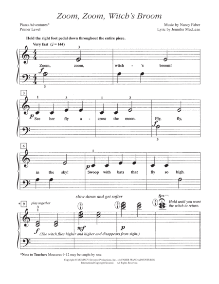 Zoom, Zoom, Witch's Broom by Nancy Faber Piano Method - Digital Sheet Music