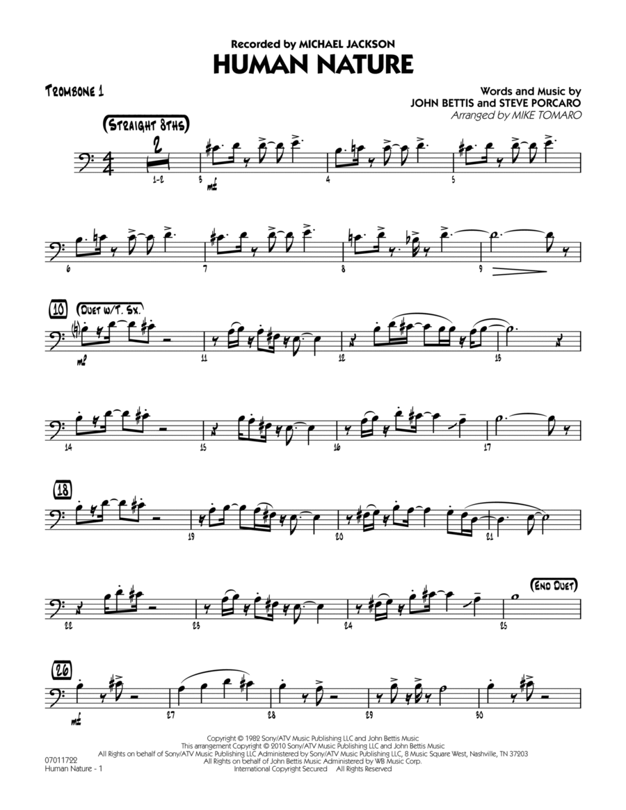 Human Nature - Trombone 1 Trombone scores gallery preview page 1