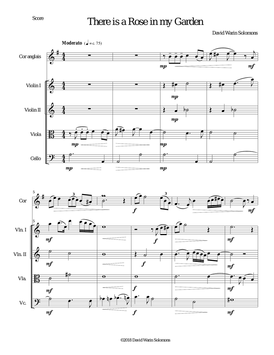 There is a Rose in my Garden for cor anglais and strings Chamber Orchestra scores gallery preview page 1
