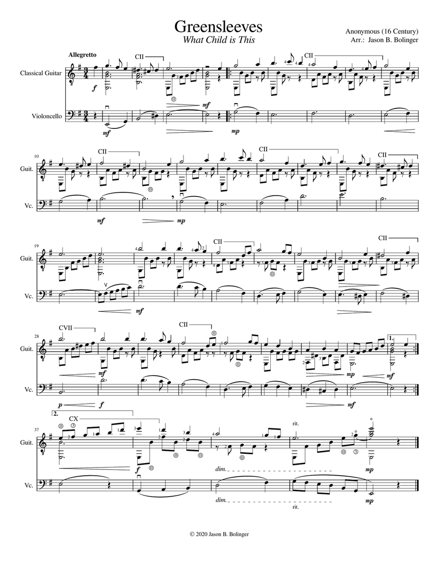 Greensleeves (What Child is This) String Duet scores gallery preview page 1