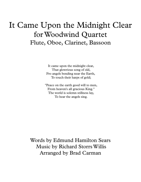 It Came Upon the Midnight Clear for Woodwind Quartet image number null