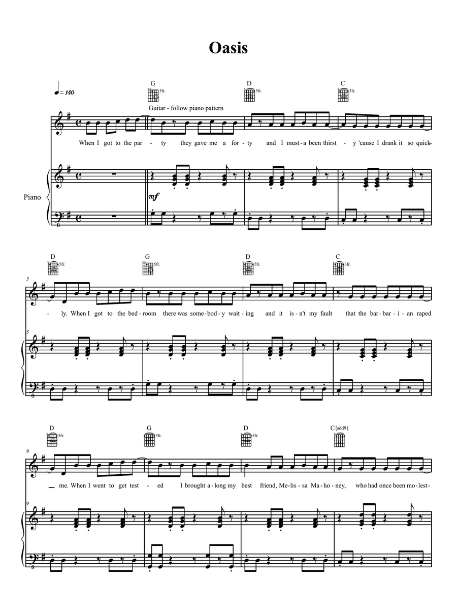 Oasis Piano, Vocal, Guitar scores gallery preview page 1