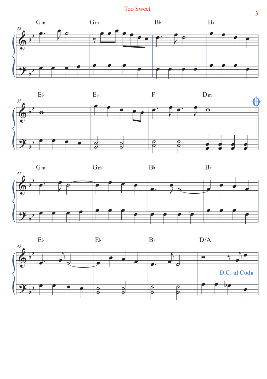 Too Sweet Easy Piano scores gallery preview page 3