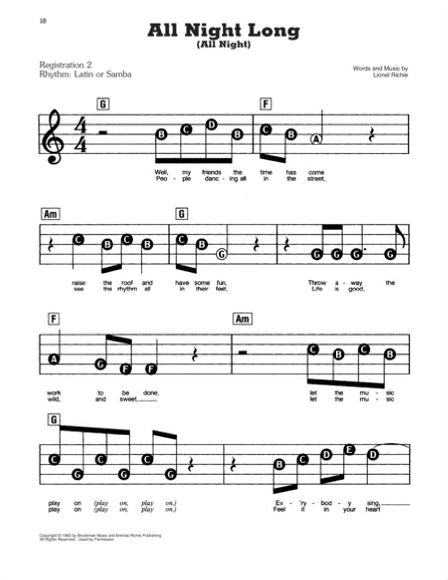 All Night Long (All Night) Electronic Keyboard scores gallery preview page 1