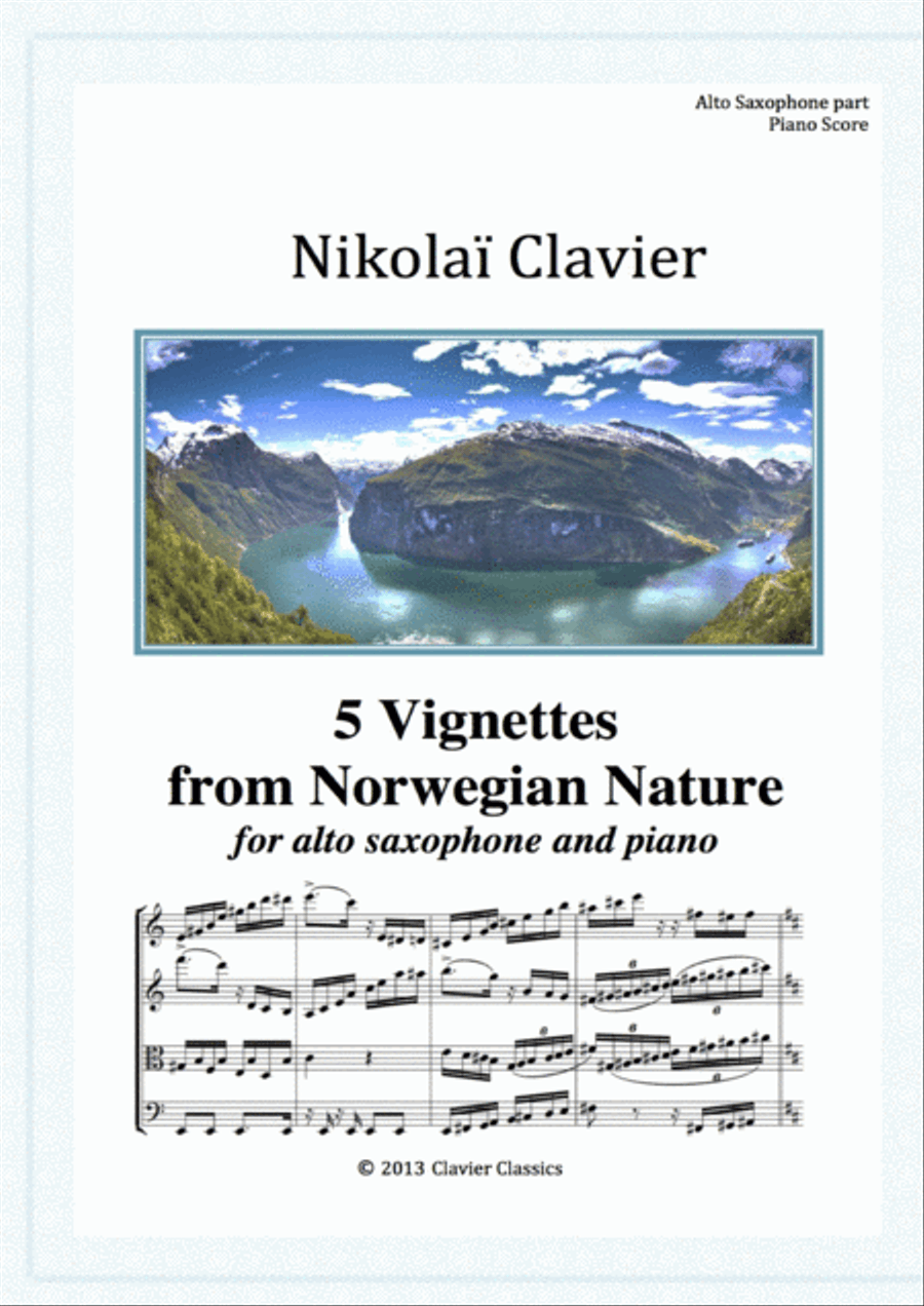 5 Vignettes from Norwegian Nature (for Alto Saxophone and Piano) Woodwind Duet scores gallery preview page 1