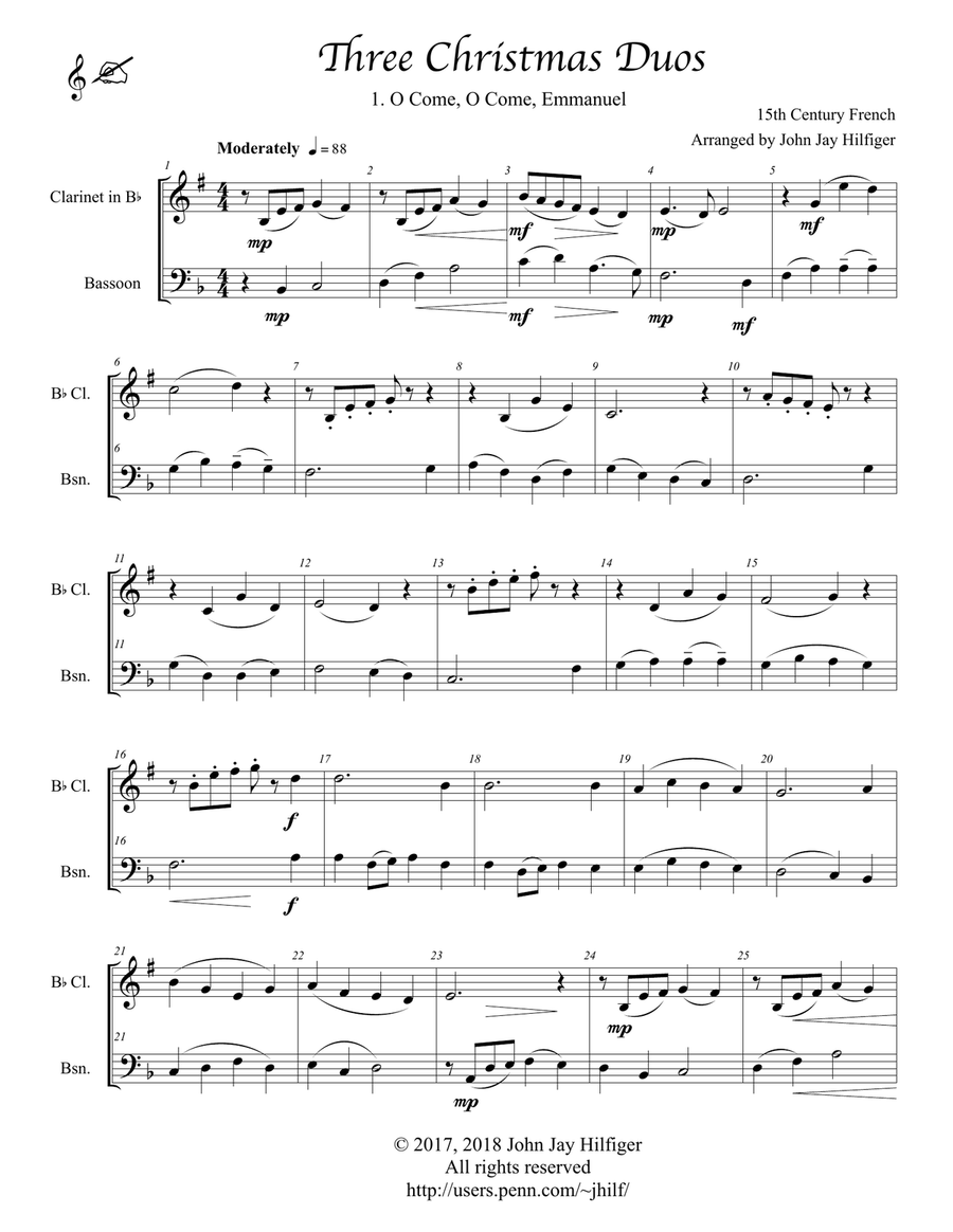 Three Christmas Duos for Clarinet and Bassoon Woodwind Duet scores gallery preview page 3