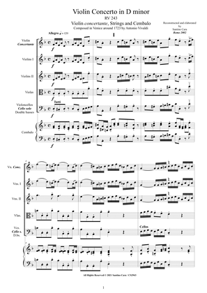 Book cover for Vivaldi - Violin Concerto in D minor RV 243 for Violin, Strings and Cembalo