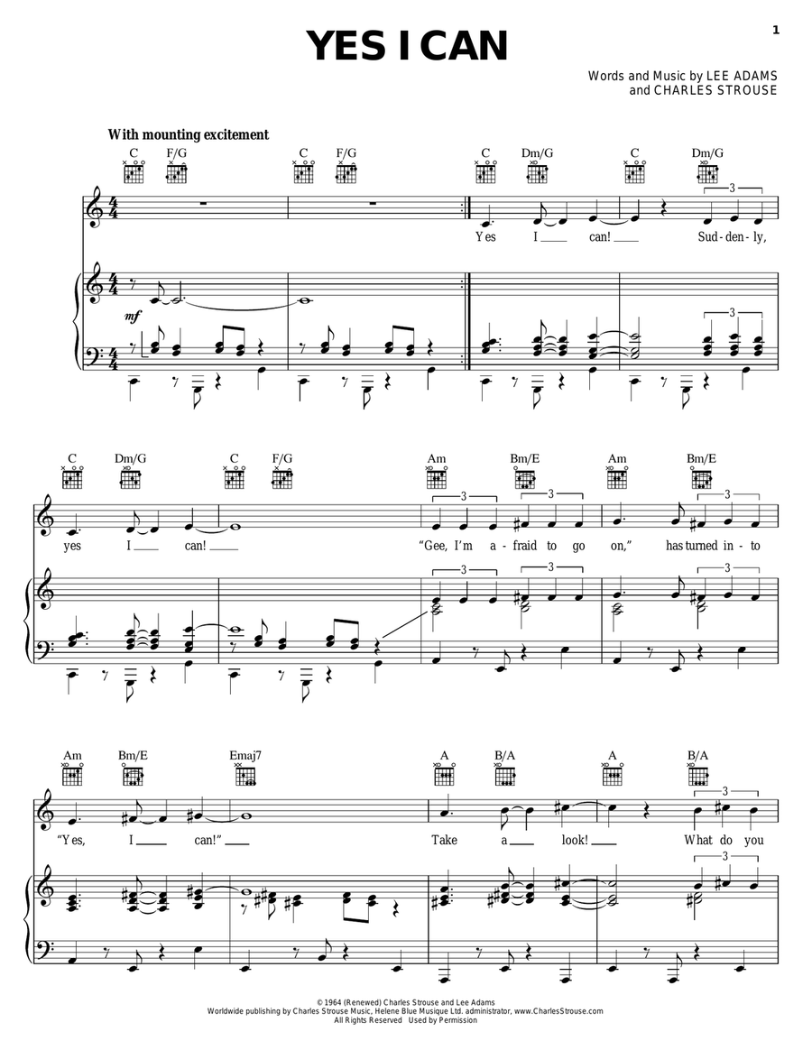 Yes I Can Piano, Vocal, Guitar scores gallery preview page 1