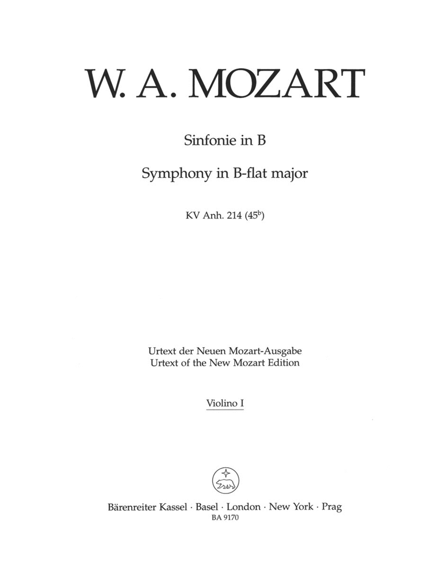 Symphony B flat major, KV Anh. 214 (45b) Violin scores gallery preview page 1