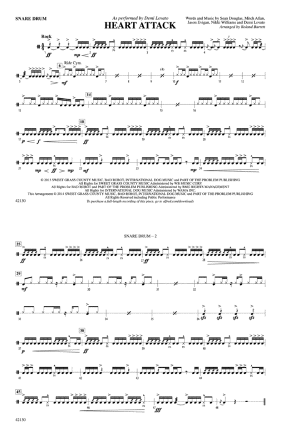 Heart Attack: Snare Drum Marching Band scores gallery preview page 1